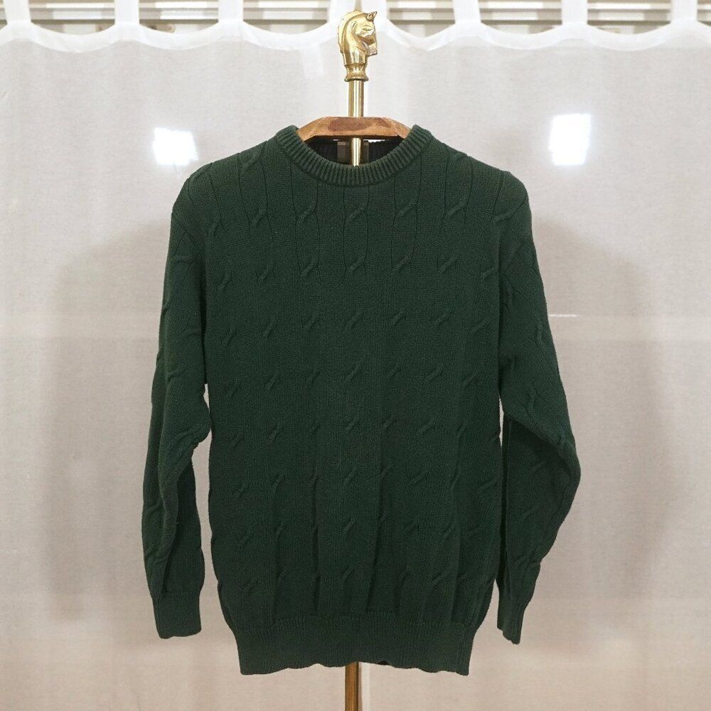 Vintage 00s Haggar Men's Green Cable Knit Pullover Sweater